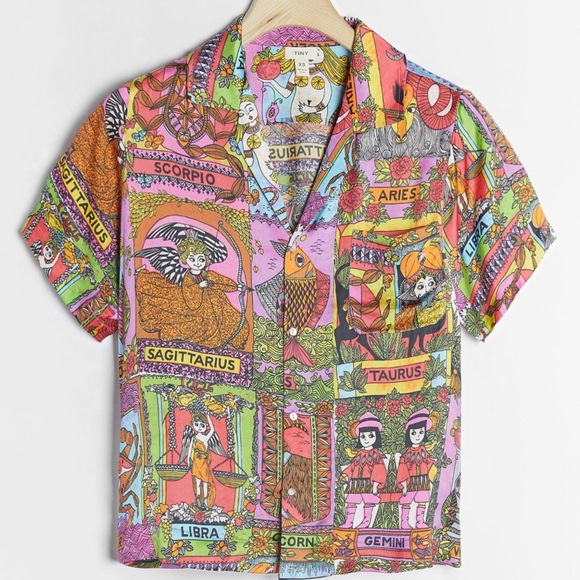 Anthropologie Tops - NWT Anthropologie Tiny Postcard Buttondown Blouse in Zodiac Signs Size XS Z508
